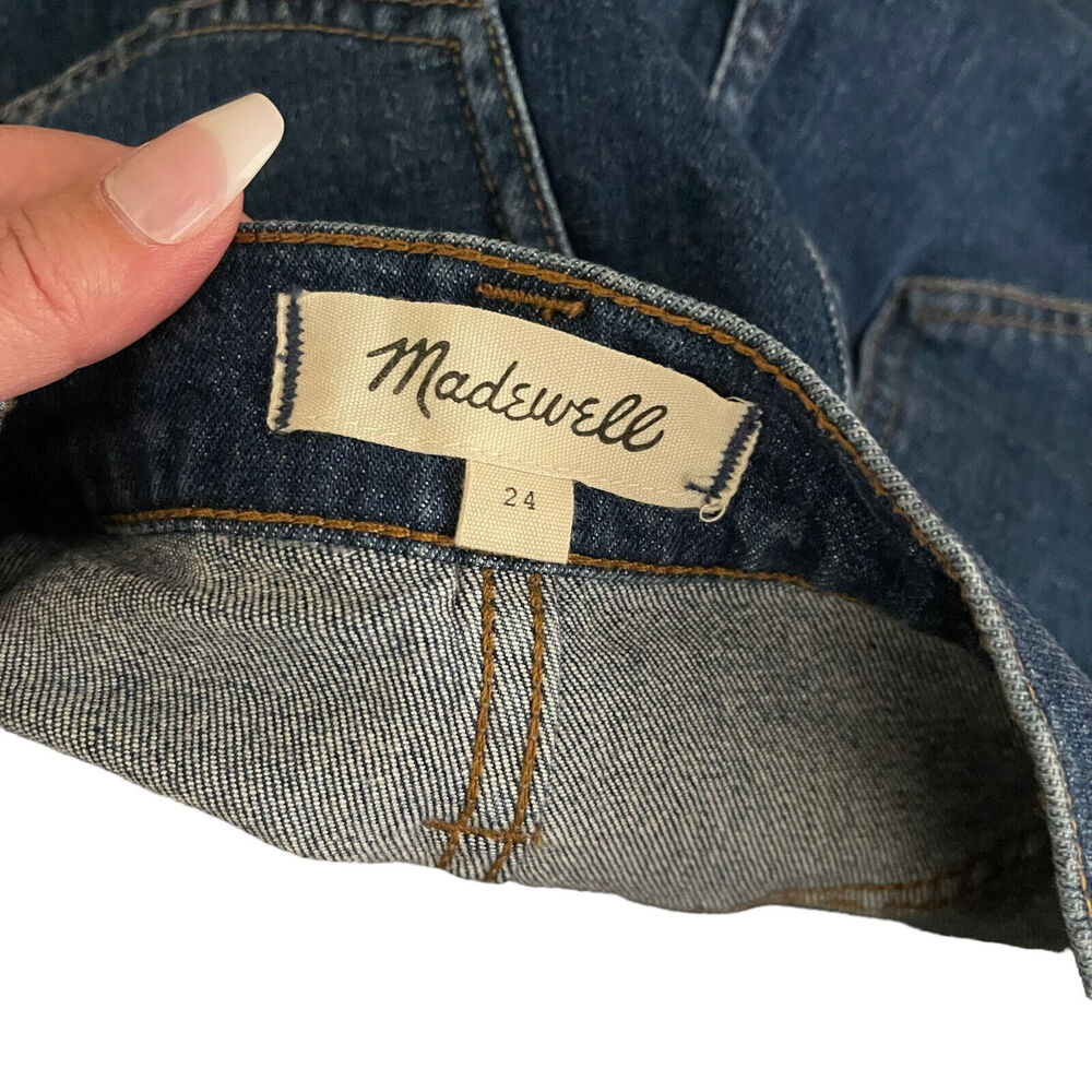 Madwell 24 Jean Skirt Straight Blue Denim Step Hem Raw Stretch Classic - Picture 2 of 6